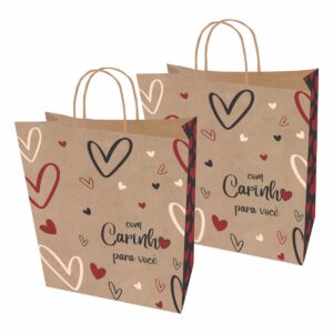 Sacolas Papel Kraft COM CARINHO P/V Tam G 30X13,5X35 20 Un.