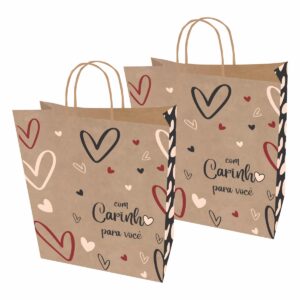 Sacolas Papel Kraft COM CARINHO P/R Tam M2 25X14X34 20 Un