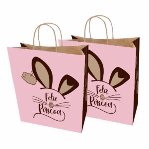 Sacolas Papel Kraft PASCOA COELHO ROSA Tam M2 25X14X34 20 Un