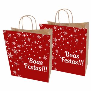 Sacolas Papel Kraft NATAL VINHO Tam G 30X19X31 100 Un.