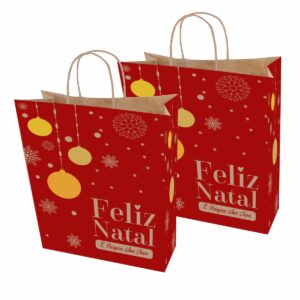Sacolas Papel Kraft NATAL VERM/AMA  P 18x10,5x26 50 Un