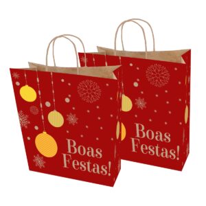 Sacolas Papel Kraft Natal VERM/AMA Tam G 30X19X31 20 Un.