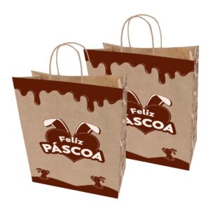 Sacolas Kraft PASCOA MARROM / BRANCO Tam P 18X10,5X26 100 Un