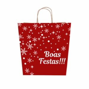 Sacolas Papel Kraft NATAL VINHO Tam M2 25X14X33 100 Un.