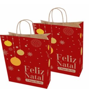 Sacolas Papel Kraft Natal VERM/AMA Tam G 30X19X31 50 Un.