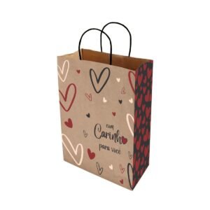 Sacolas Papel Kraft COM CARINHO P/V Tam M2 25X14X34 50 Un