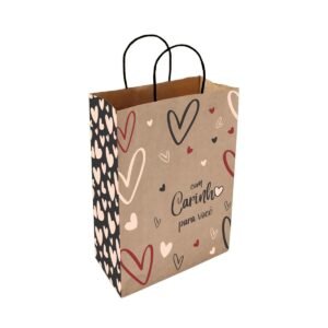 Sacolas Papel Kraft COM CARINHO P/R Tam G 30X13,5X35 50 Un.