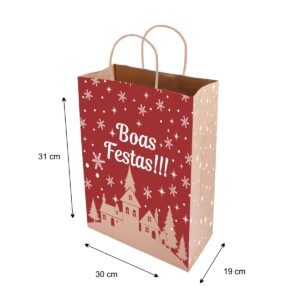 Sacolas Papel Kraft VINHO BOAS FESTAS Tam G 30X19X31 100 Un.